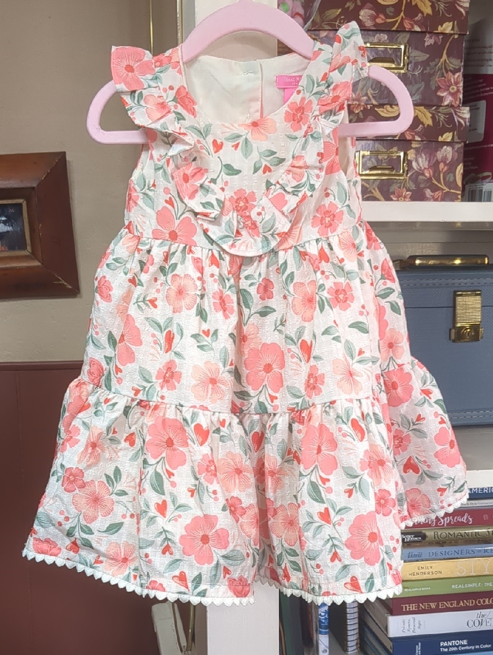 Isaac Mizrahi Coral Pink Floral Ruffle Bow Sleeveless Dress Size 18 Months
